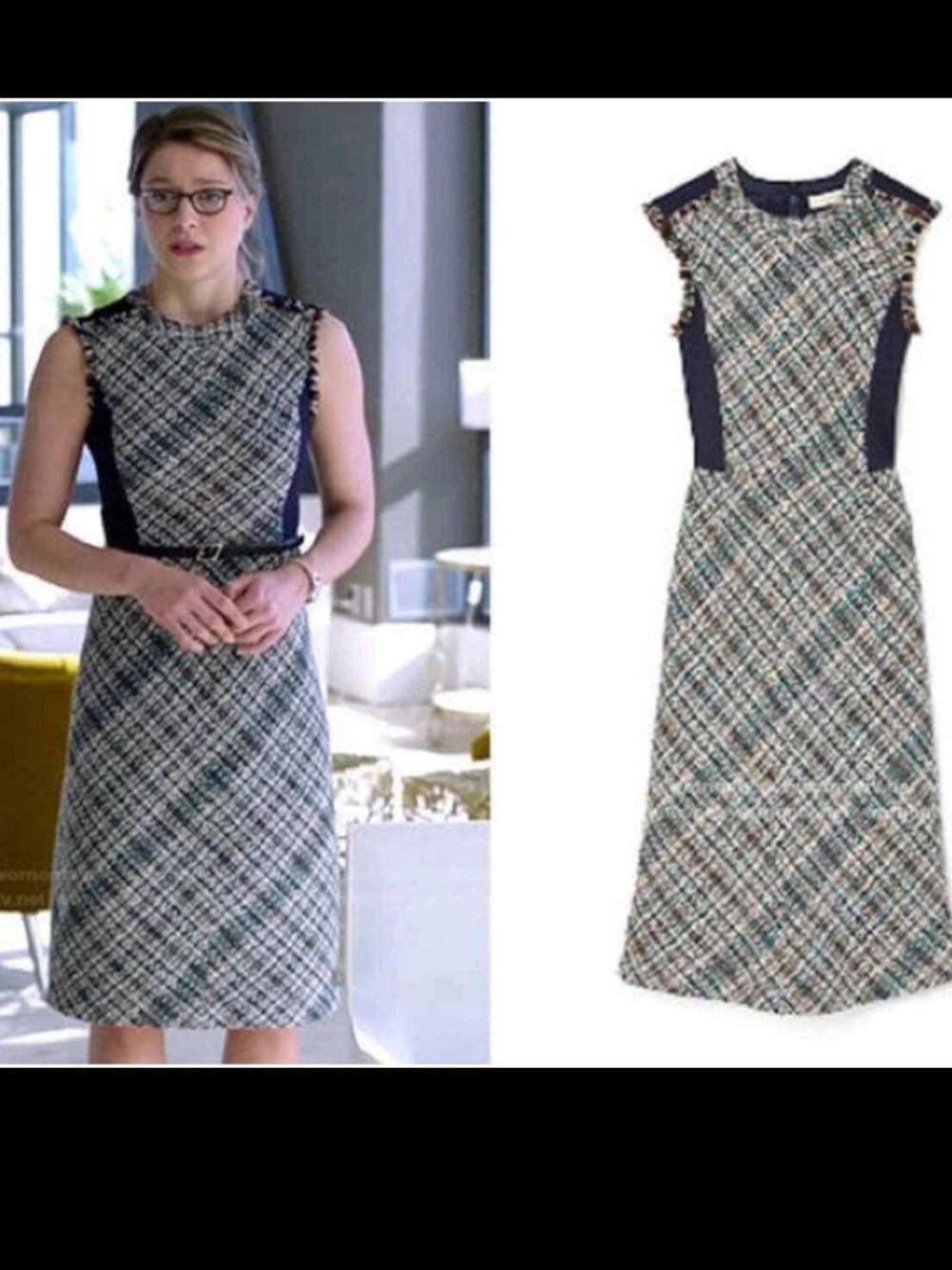 Tory Burch Black and White Tweed Midi Dress